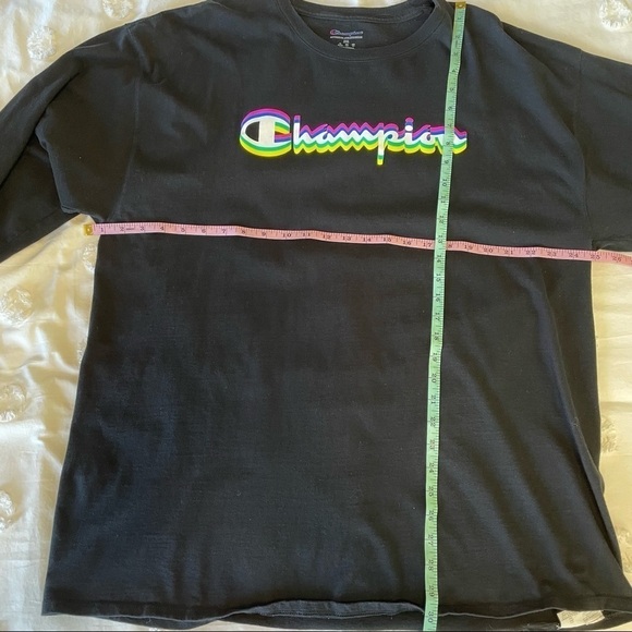 Champion Black Long Sleeve Tee W/ Multi Colored Script Logo Size 2XL - Picture 5 of 9